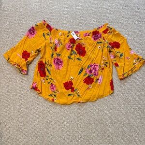 Old Navy Floral Off the Shoulder Mustard Blouse